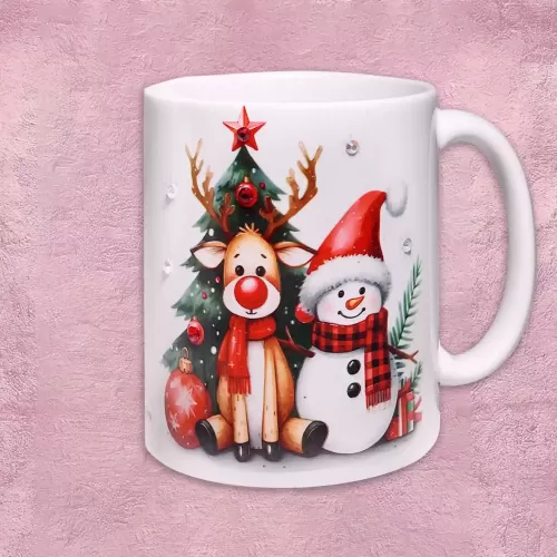 Taza Reno con Muñeco de nieve